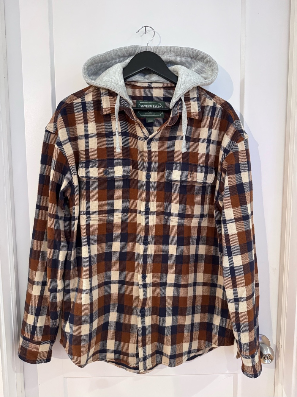Men's American Eagle Brown Hooded Flannel Shirt Jacket
